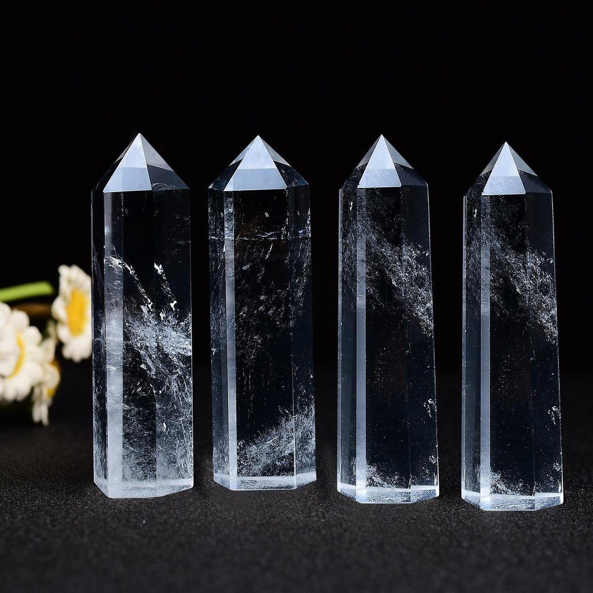 WUYOUSHI 1PCS Clear Quartz Healing Crystals Towers / 1.96-2.36" Natural Reiki Energy Wand Stone 6 Faceted Chakra Quartz Crystal Reiki Meditation Therapy Decoration Gifts