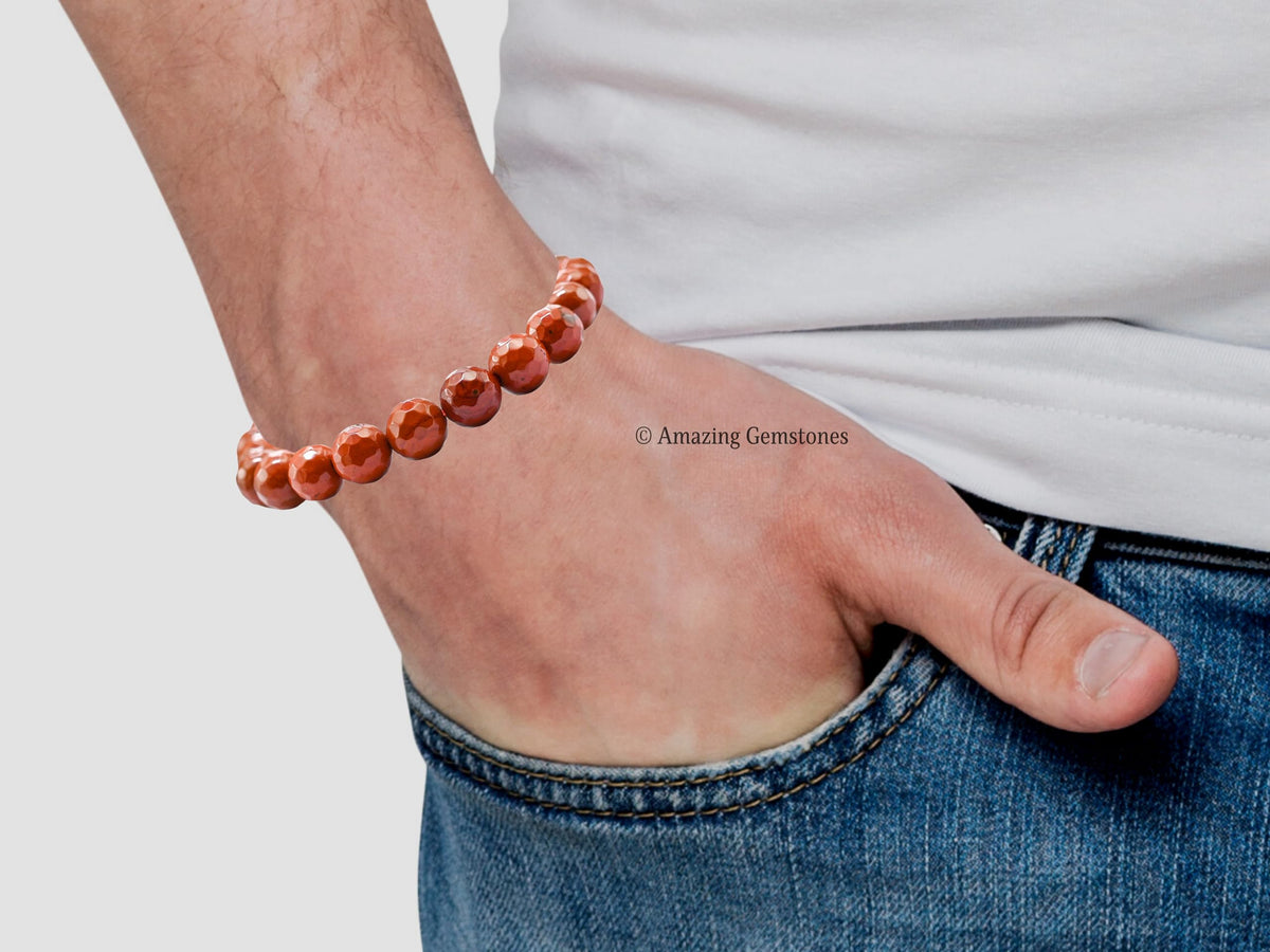 Amazing Gemstone Red Jasper Bracelet for Women - Chakra Mens Bracelet Protection Crystals and Healing Stones - Blessing Bracelet Spiritual Meditation Gift Christmas Stocking Stuffers