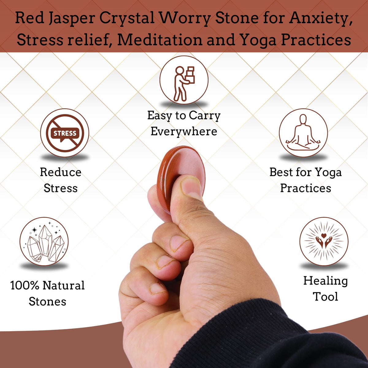 Anaya Agate Red Jasper Worry Stones Certified Crystal Thumb Worry Stone for Anguish, Relaxing and Soothing Balance Stones for Meditation, Stress Relief Crystals and Healing Stones for Men, Women