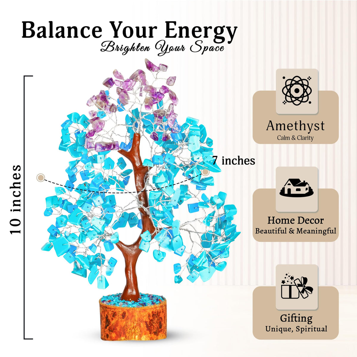 YATSKIA Turquoise and Amethyst Crystal Tree of Life - Gemstones and Crystals - Crystal Decor - Good Luck Gifts