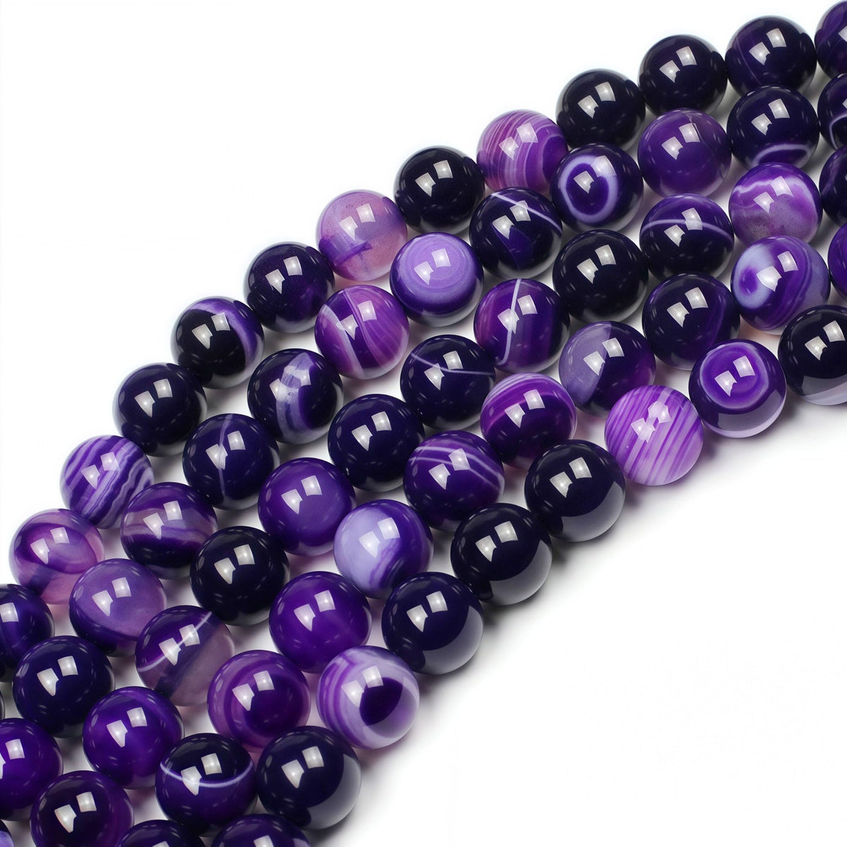 MJDCB Natural Stone Beads Purple Striped Agate Round Loose Beads for Jewelry Making DIY Bracelet Necklace (4mm)