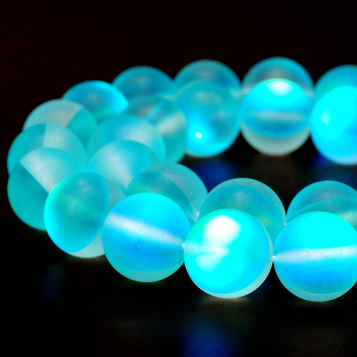RUBYCA 12mm Round Moonstone Matte Crystal Glass Beads Aura for Jewelry Making Blue, 1 Strand