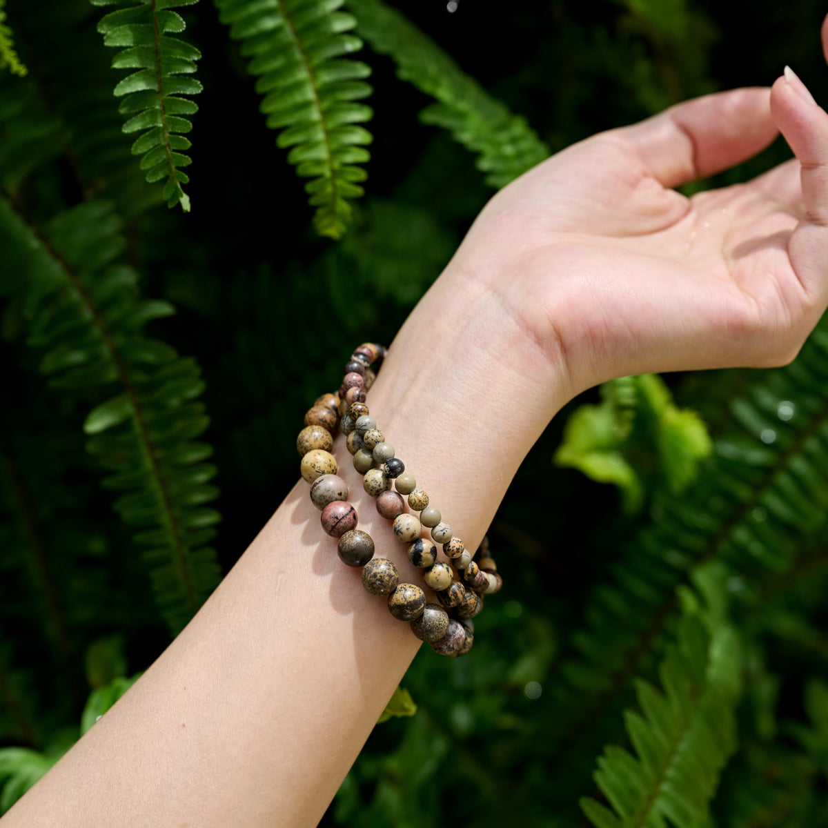 Bivei Dendritic Jasper-Grounded Growth-6mm Beaded Bracelets for Women Handmade Semi Precious Natural Stone Stretch Elastic Jewelry for Women Yoga Protection Gifts