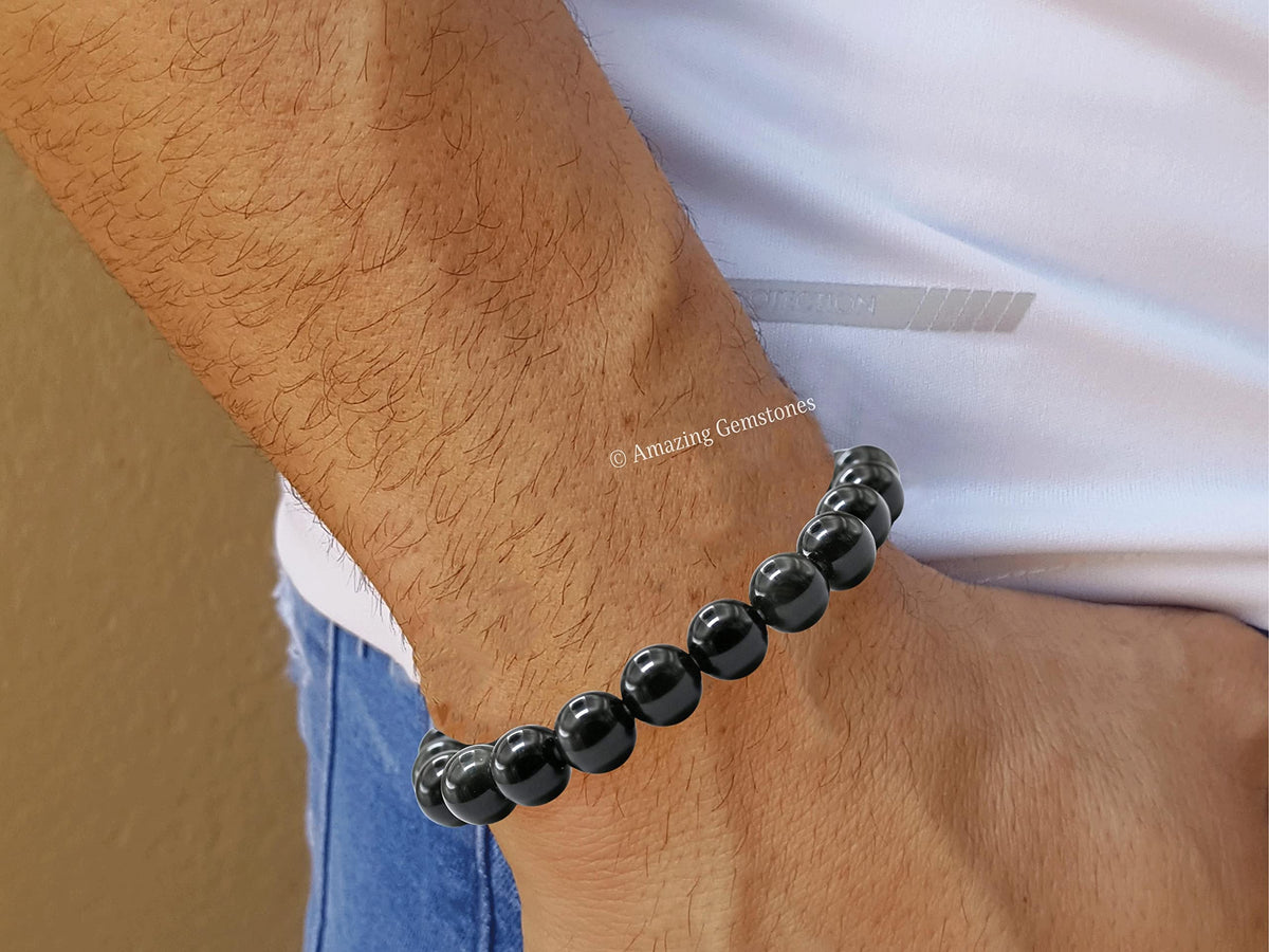 Amazing Gemstone Crystal Bracelet for Women Men's Gifts - Protection Healing Crystal Bracelet - 8mm Gemstone Beaded Stretchable Bracelet Pulseras Para Hombres Mujer Stocking Stuffers Mothers Day Gift (Shungite)