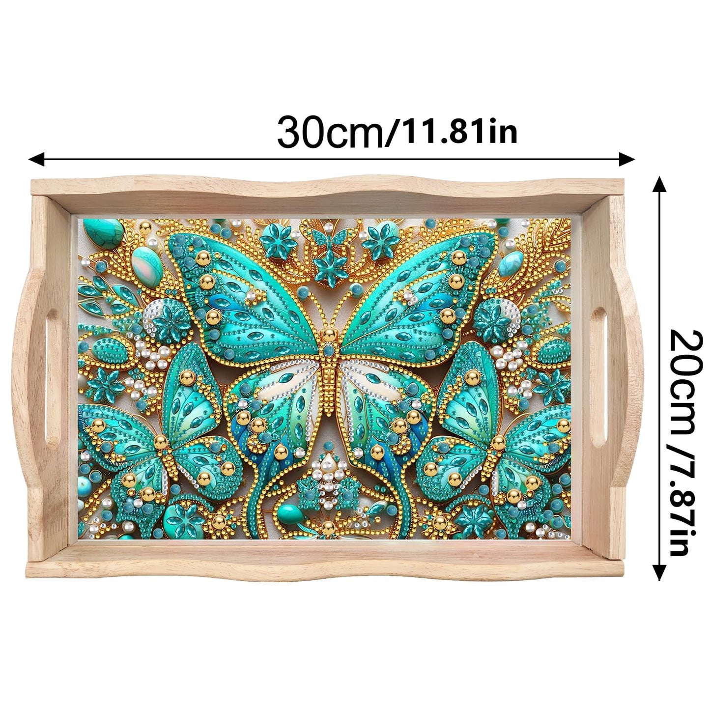 ARTopet DIY Diamond Art Painting Creative Design Handmade Wooden Serving Tray Dinner Plate Partial Diamond Art Breakfast Tray for Coffee Living Room Home Organizer - Green Butterfly