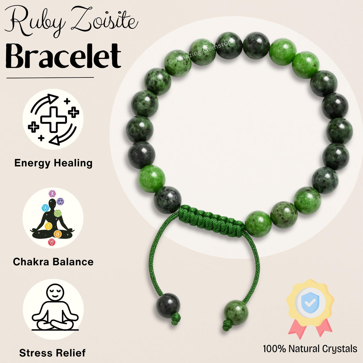 Amazing Gemstone Ruby Zoisite Bracelet, Gifts For Men & Women - Protection Healing Crystal Bracelet - 8mm Gemstone Beaded Adjustable Bracelet, Pulseras Para Hombres Mujer Stocking Stuffers