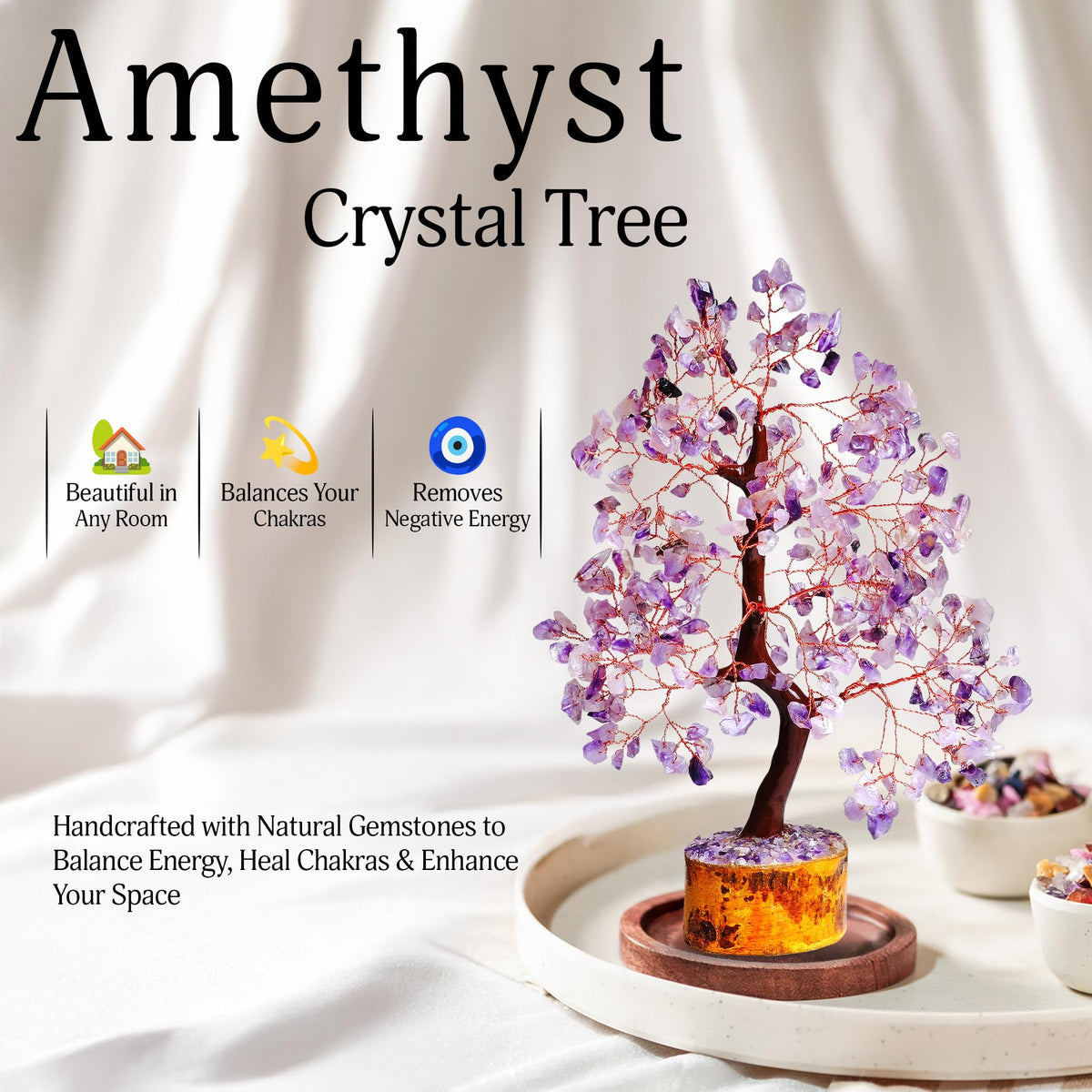 YATSKIA Amethyst Crystal Tree Stones and Crystals Tree of Life, Crystal Home Decor, Good Luck Gifts, Spiritual Gifts for Women