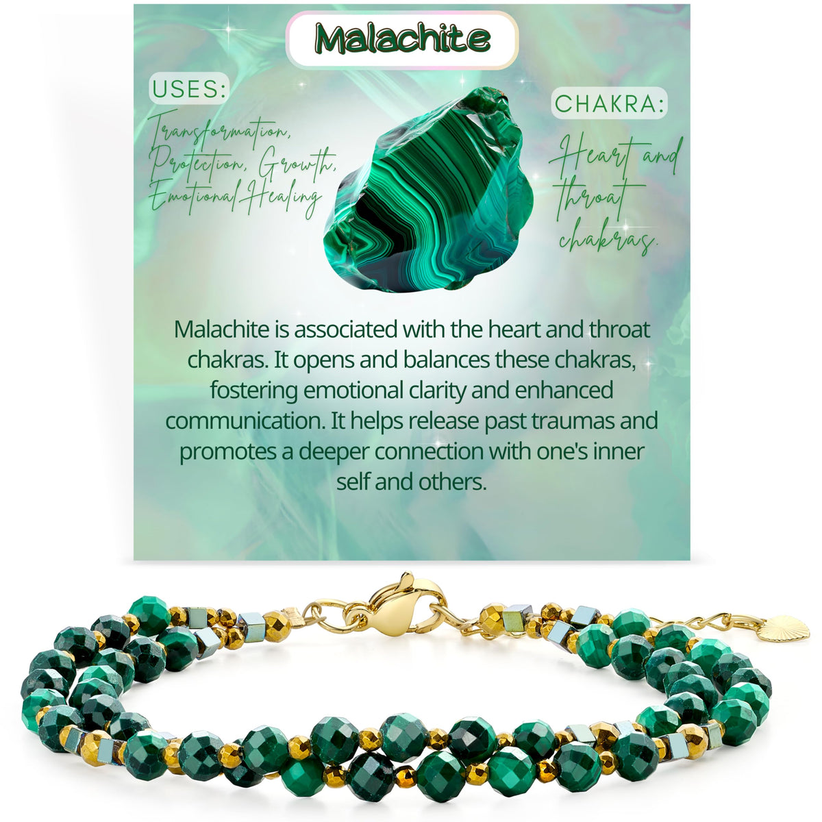 Farfume Malachite - Transformation - Crystal Beaded Bracelets, Chakra 4mm Natural Stone Beads Bracelets, Gemstone Spiritual Jewelry Gifts for Mother's Day