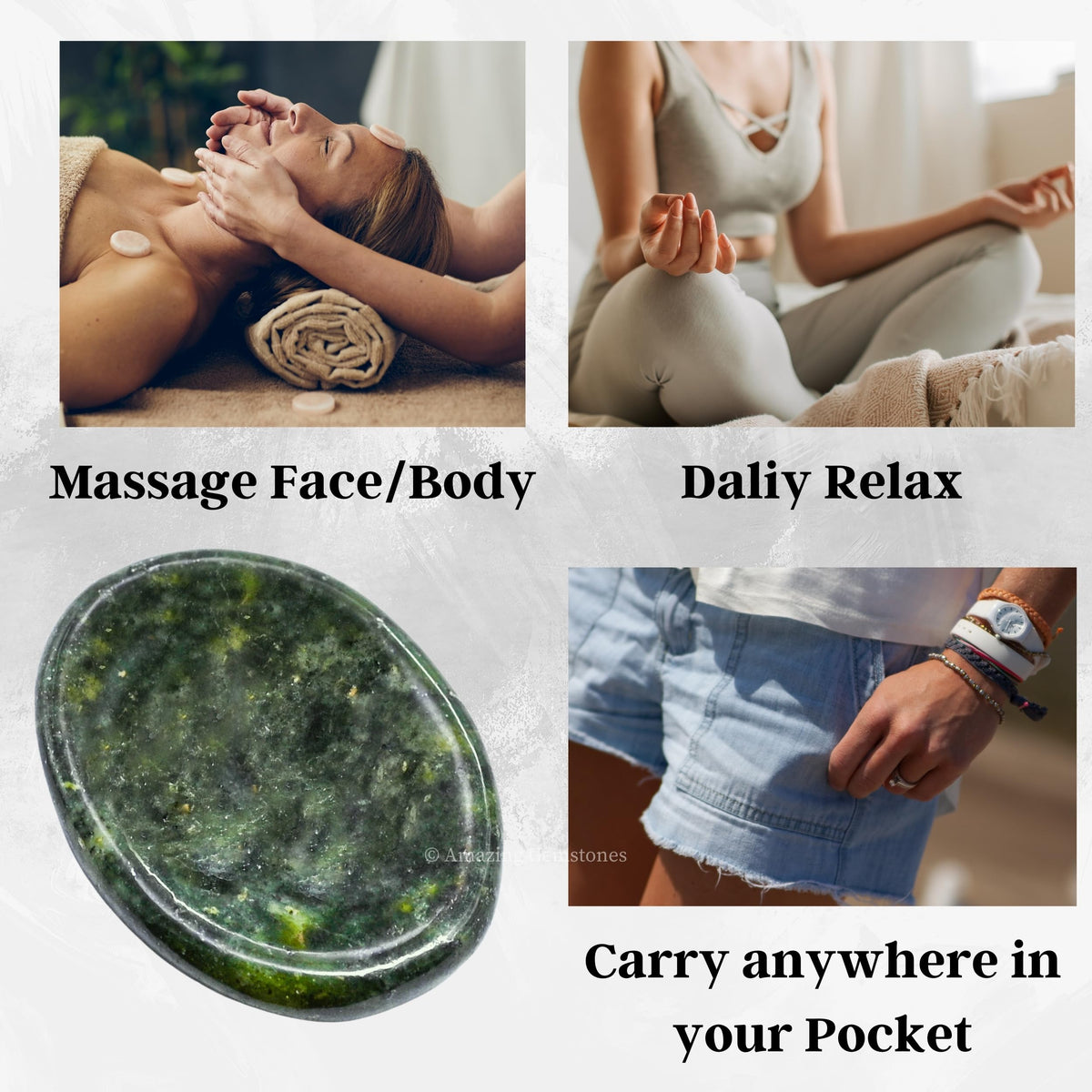 Amazing Gemstone Green Jade Worry Stone Crystals and Healing Stones - Worry Stones for Stress Relief Gifts - Piedra Crystal Fidget for Meditation - Unique Stocking Stuffers and Birthday Gifts