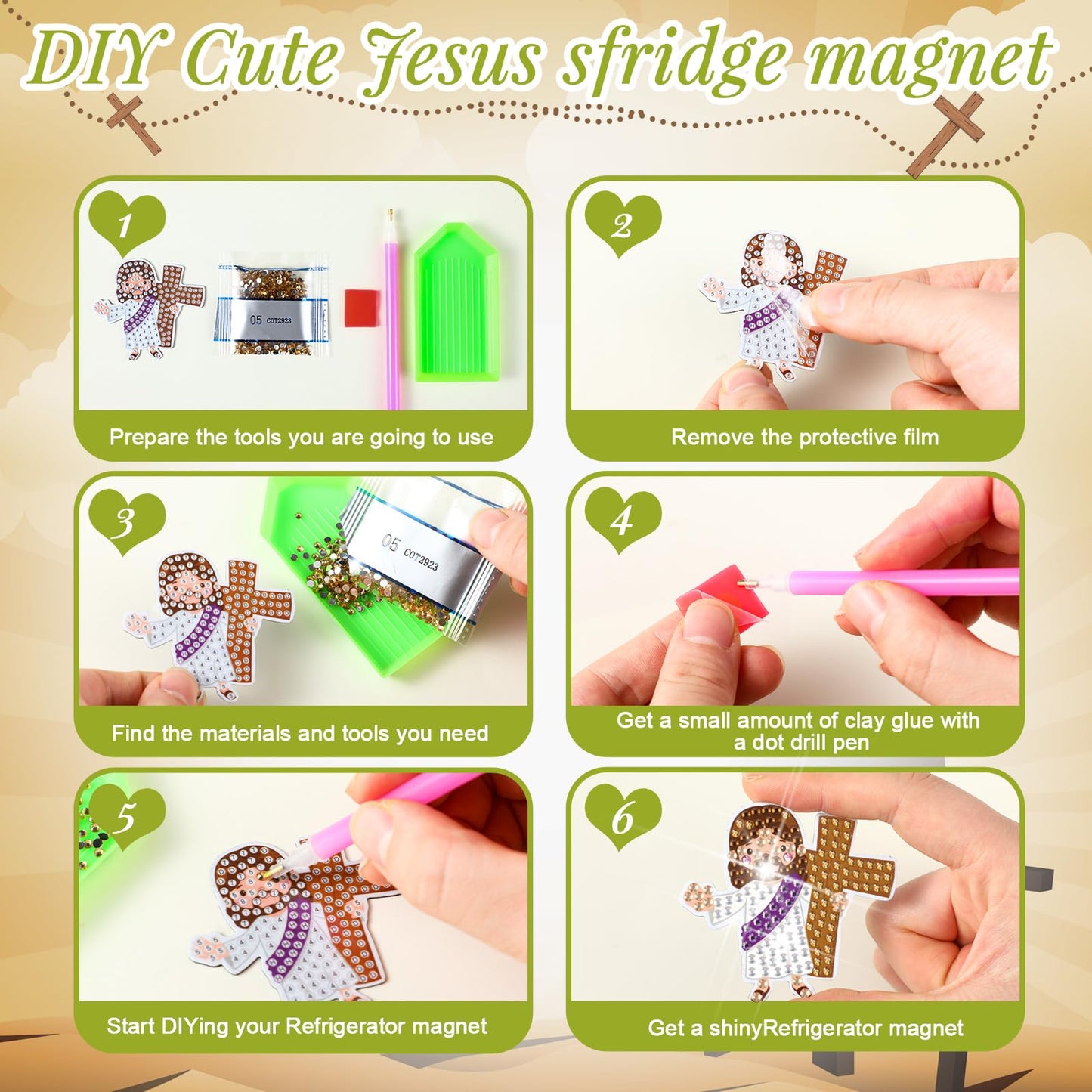 30 Pcs Diamond Art Magnet Kits for Adults Beginner Magnetic Jesus DIY Diamond Painting Kits for Special Shape Gem Art Crafts Fridge Refrigerator Magnet for Beginners Gifts