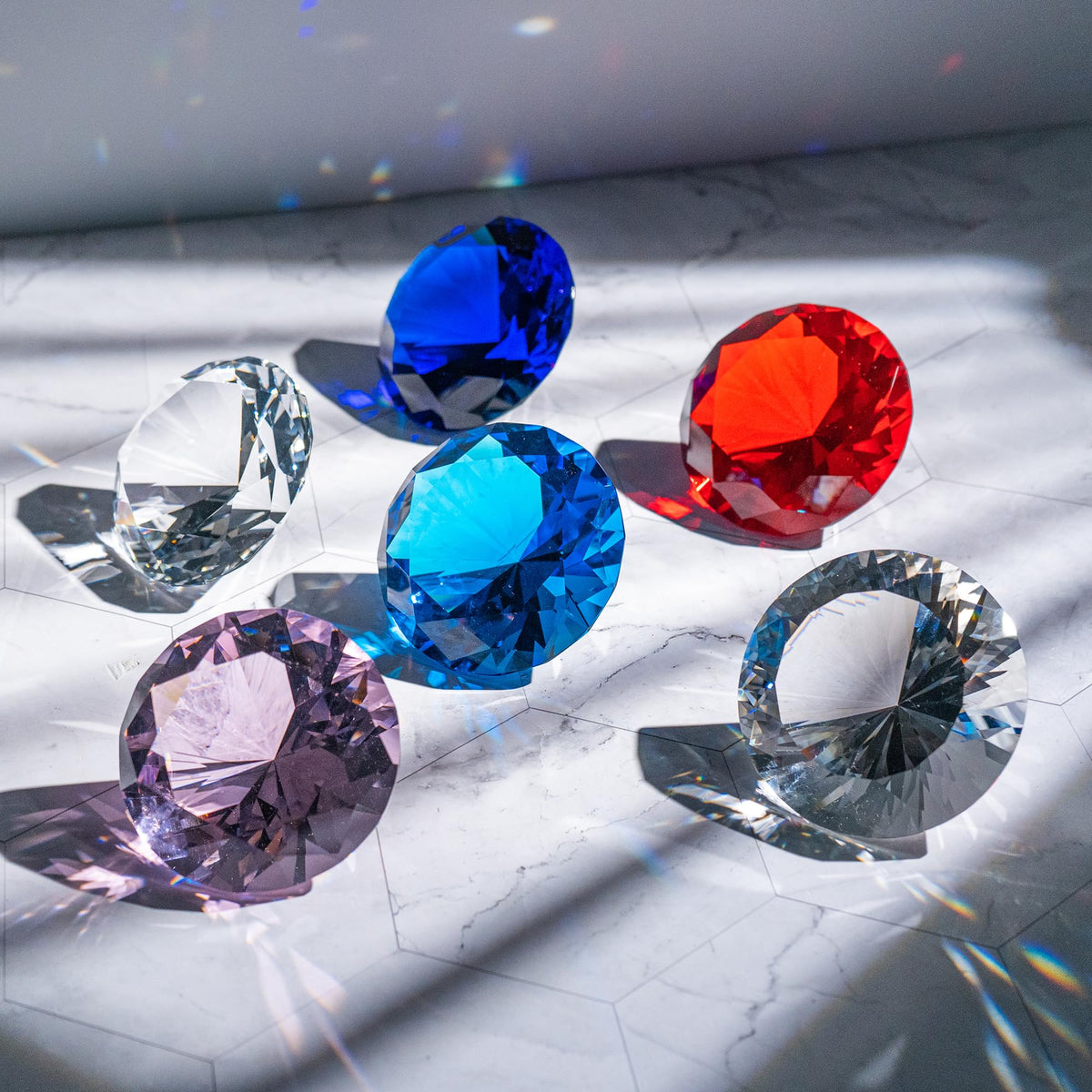 QIANCHANG 80mm Blue Crystal Diamond Paperweight Large Faceted Glass Diamonds Prisms Jewels Gemstones for Home Wedding Table Decoration