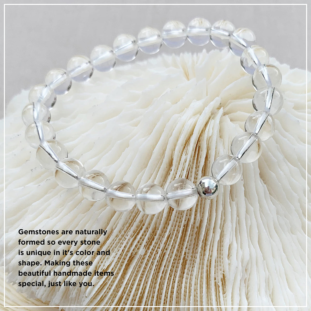 Joyfulmuze Natural Clear Crystal Stretch Bracelet, Chakra Healing White Stone, April Birthstone Gift Handmade Jewelry, Round Beads 8mm 6.5-7”wrist