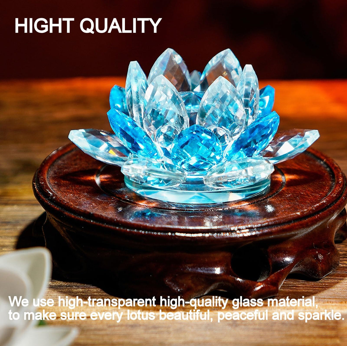 TENGFENG Crystal Lotus Flower Bicolor - Hue Reflection Glass Lotus Flower Feng Shui Home Decor Lucky Charm Crystal Figurine with Gift Box Collectible Figurines (Pink, 3.3 inches)