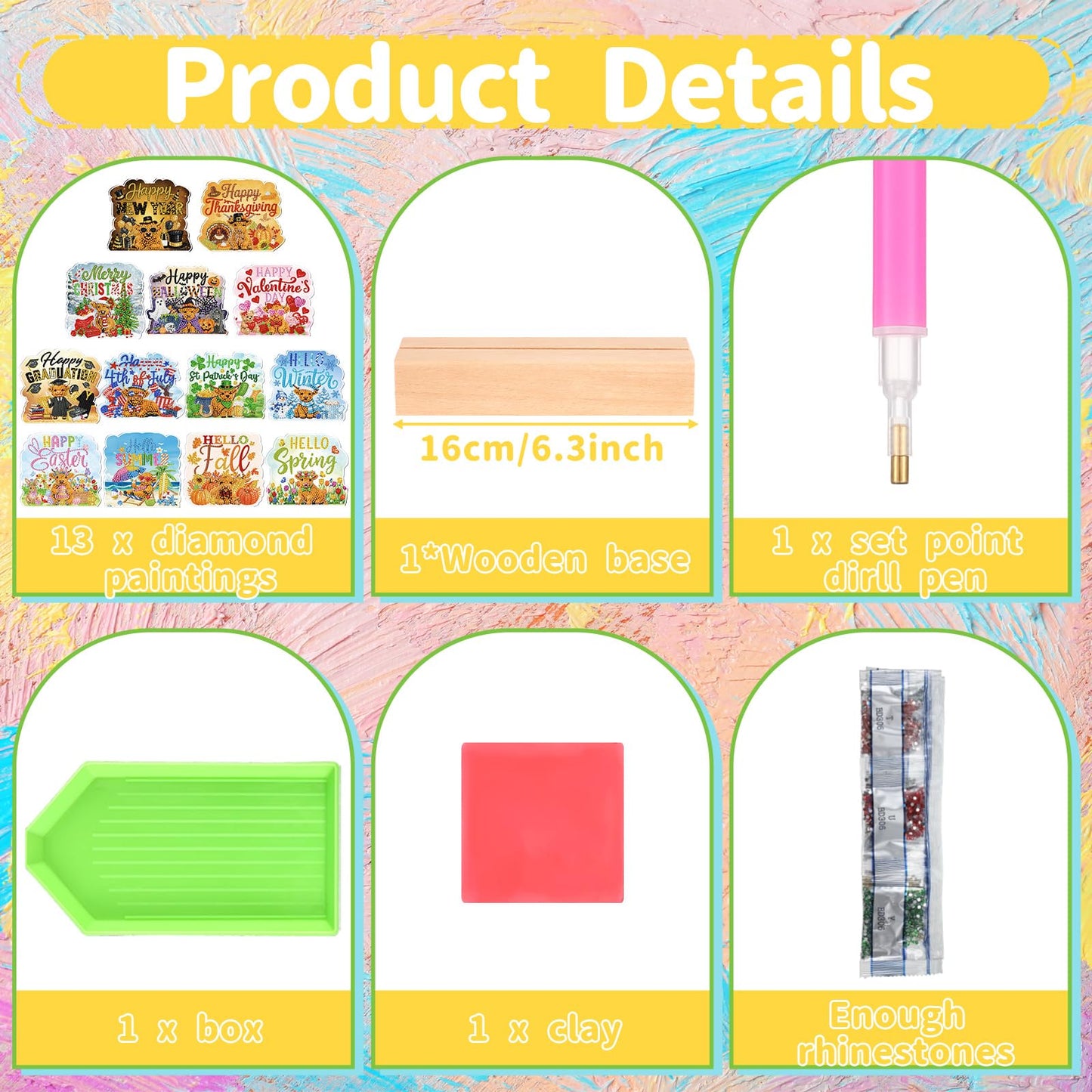 Chunful 13 Pcs Highland Cow Interchangeable Seasonal Diamond Art Tabletop Holiday Diamond Art Painting Kit with Wooden Light Base for Table Tiered Tray Home Office Tabletop Centerpiece Decor