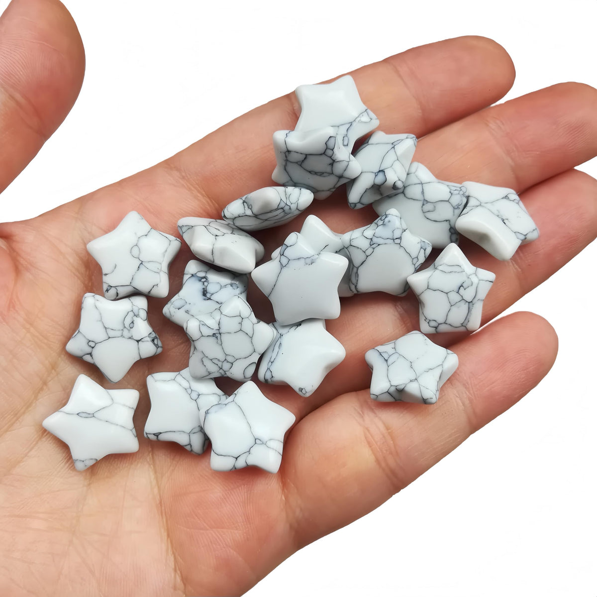 Sunshcat Synthetic White Howlite Turquoise 10Pcs Star Shaped Thumb Crystals and Healing Stone,0.6" Haped DIY Jewelry Pendant ﻿