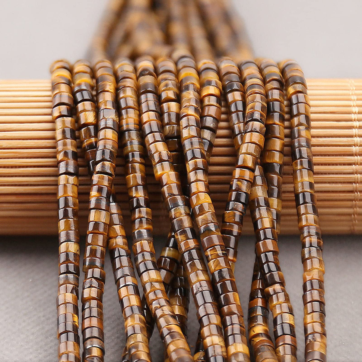 BONNY BOXX 150PCs Natural Classic Tiger Eye Spacer Beads, Loose Semi Precious Flat Round Gemstone Heishi Disc Stone Beads for Beading Jewelry Making 4mm*2mm