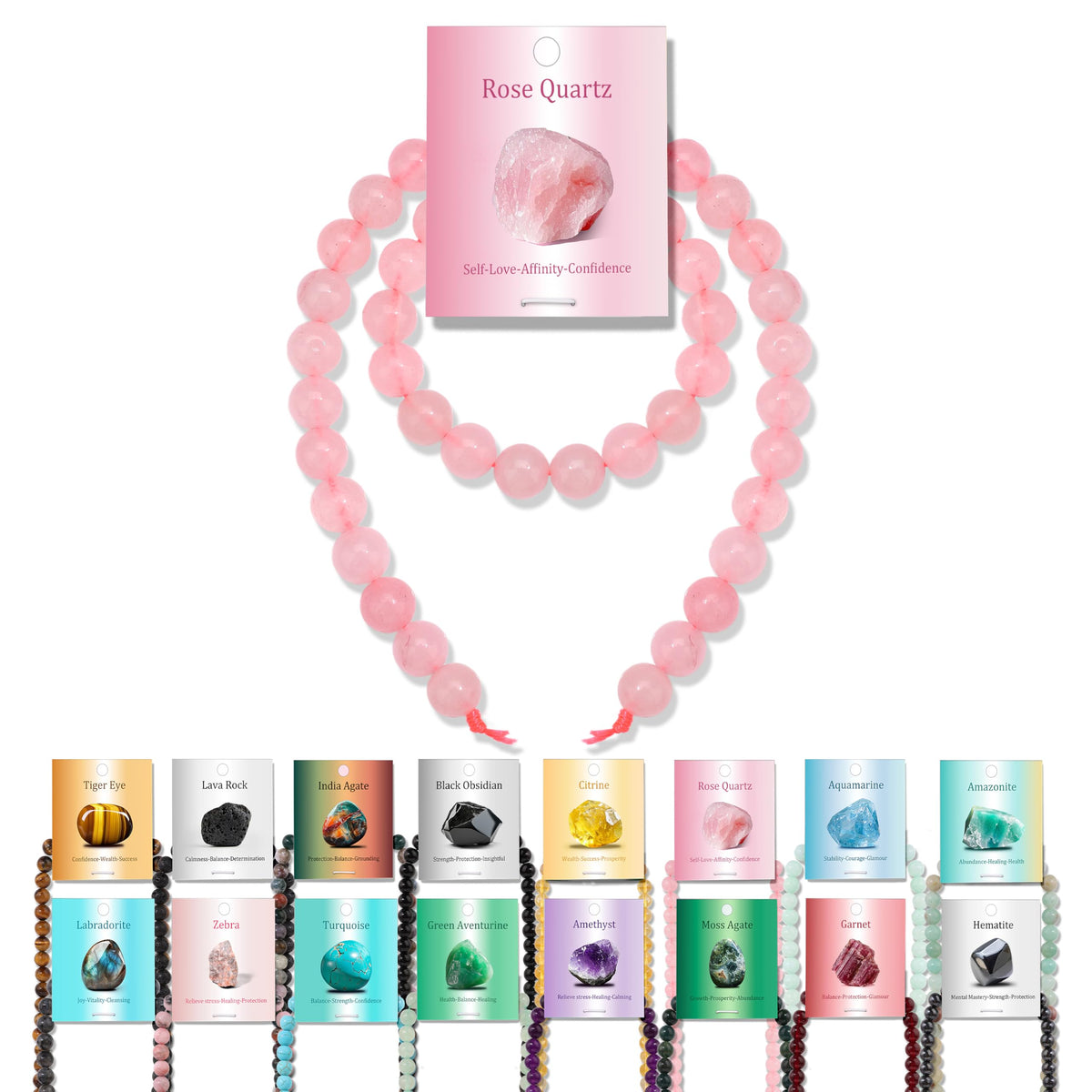 Vinswet 45pcs 8mm Rose Quartz Natural Stone Beads Round Genuine Real Stone Beading Loose Gemstones DIY Smooth Bead for Bracelet Necklace Earrings Jewelry Making