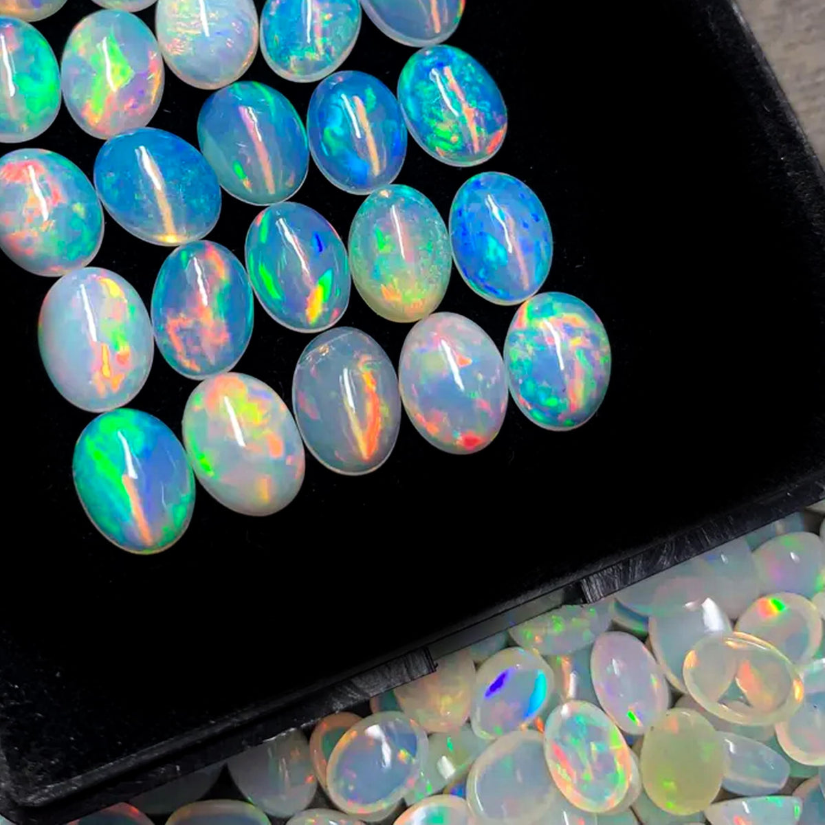Natural 5Pcs AAA Calibrated Ethiopian Opal Gemstones Cabochons Lot 5x7 MM Multi Fire Welo Opal Stones for Jewelry Making Supplies Healing Crystals Gems Loose Gemstones