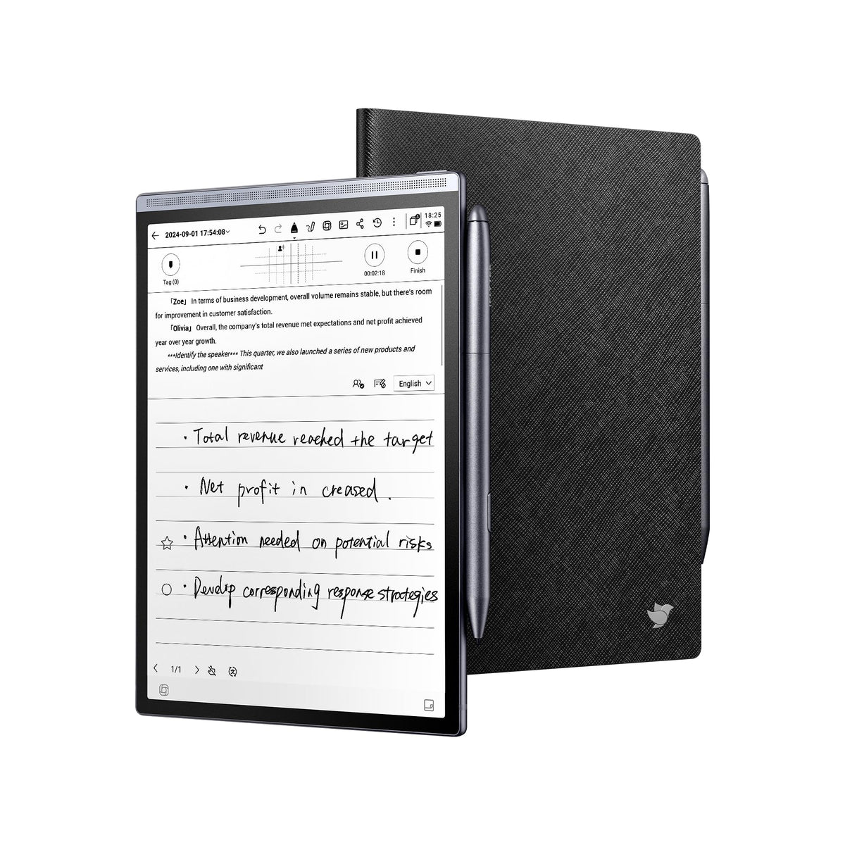 iflytek AINOTE Air 2 Bundle - Black Folio Case, 8.2-inch AI Note-Taking Tablet Writing Paper Tablets, Digital Notebook with Pen, Voice-to-Text Transcription, Multi-Languages Chatgpt Support