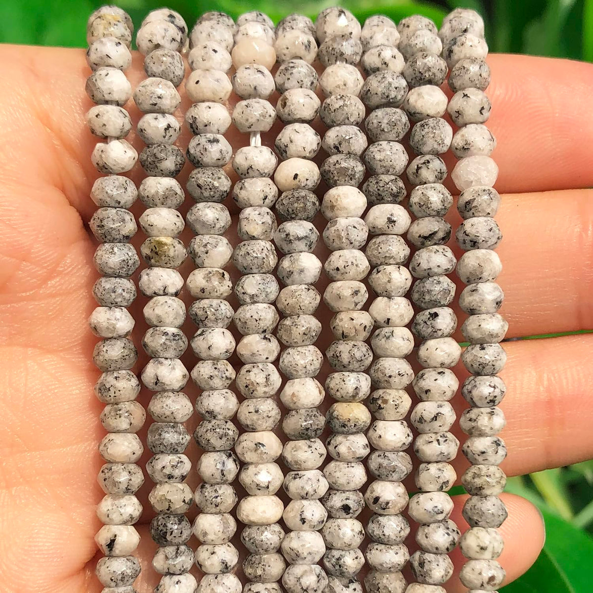 2 String 220PCS 3x5mm Natural Grey Color Speckled Beads for Jewelry Making, Songxi Facted Loose Gemstone Beads for DIY Bracelet Necklace Making Supplies with Energy Healing Chakra Power