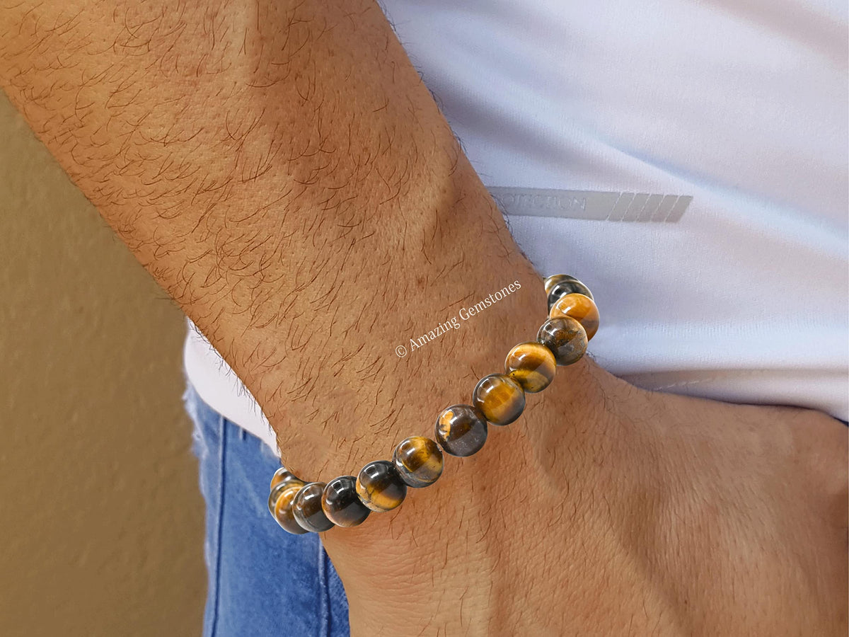 Amazing Gemstone Crystal Bracelet for Women Men's Gifts - Protection Healing Crystal Bracelet - 8mm Gemstone Beaded Stretchable Bracelet Pulseras Para Hombres Mujer Stocking Stuffers Mothers Day Gift (Tiger Eye)