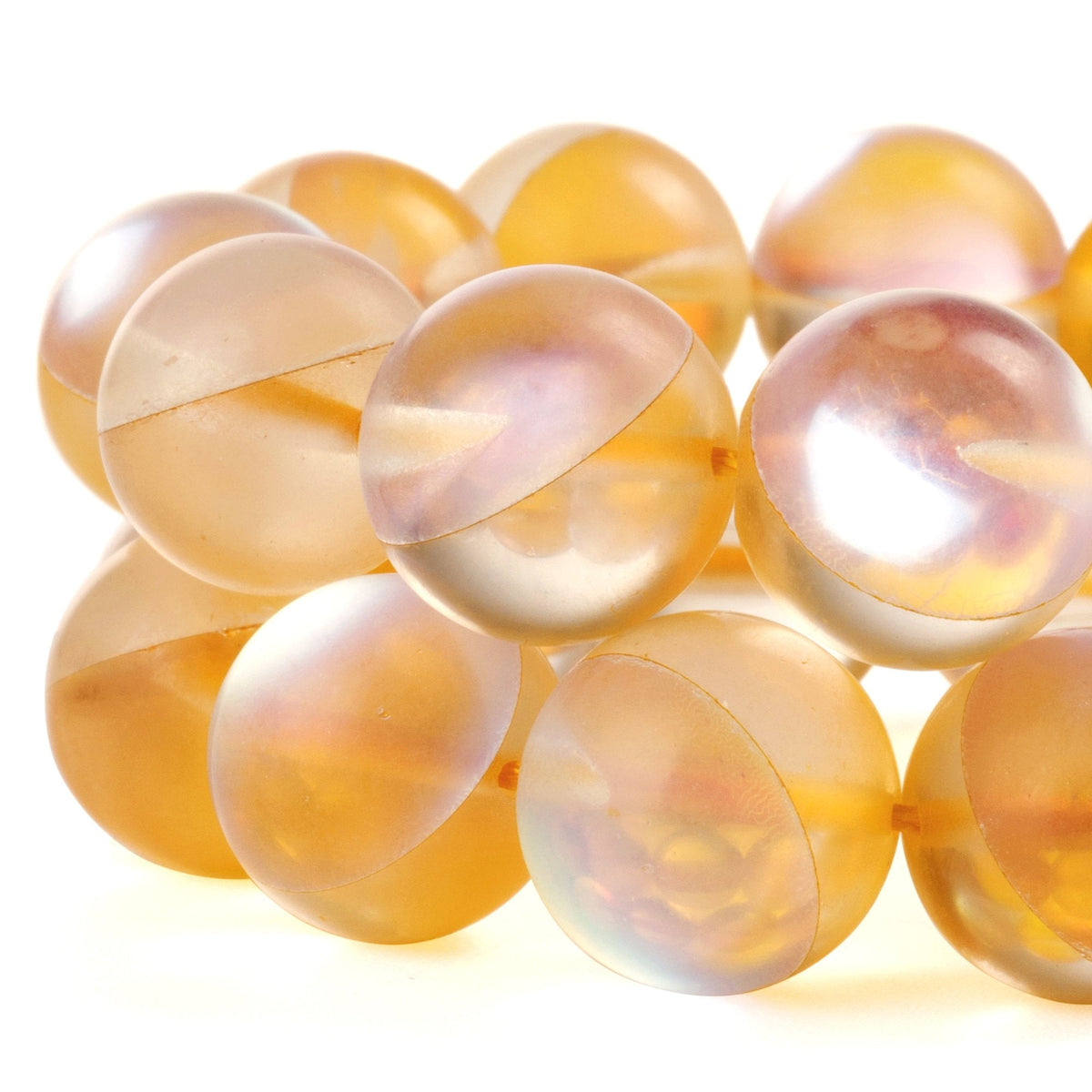 RUBYCA 8mm Round Moonstone Matte Crystal Glass Beads Aura for Jewelry Making Gold, 1 Strand