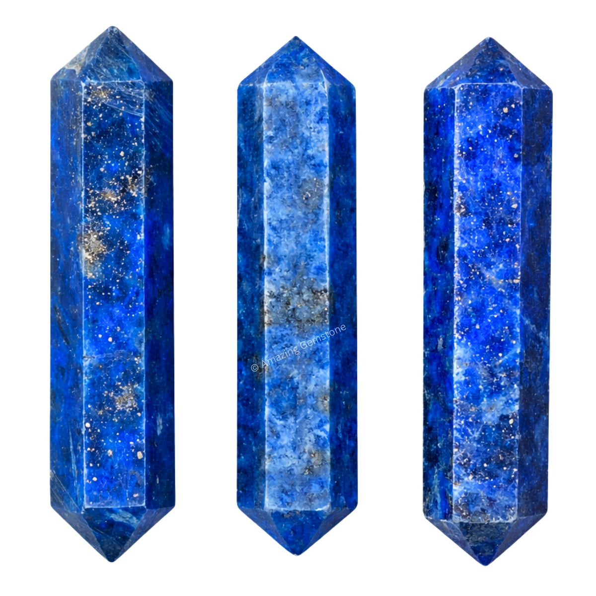 Amazing Gemstone Lapis Lazuli Crystal Points Bulk Healing Crystals & Stones - Pack of 3 Double Terminated Healing Wand Point Bulk Crystals for Crafts, Crystal Grid, DIY Work - Premium Crystals