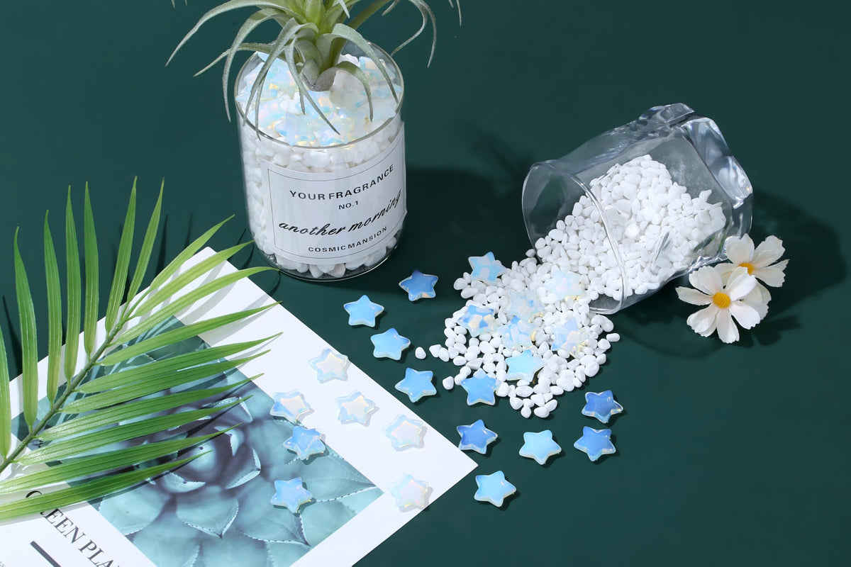 QINJIEJIE 20Pcs Opal Star Crystals Opalite Healing Stones Mini Crystal Cute Polished Pocket Stone Thumb Star Gemstones Set Bulk Wholesale Balancing Star Crystal Gift for Women Stocking Stuffers