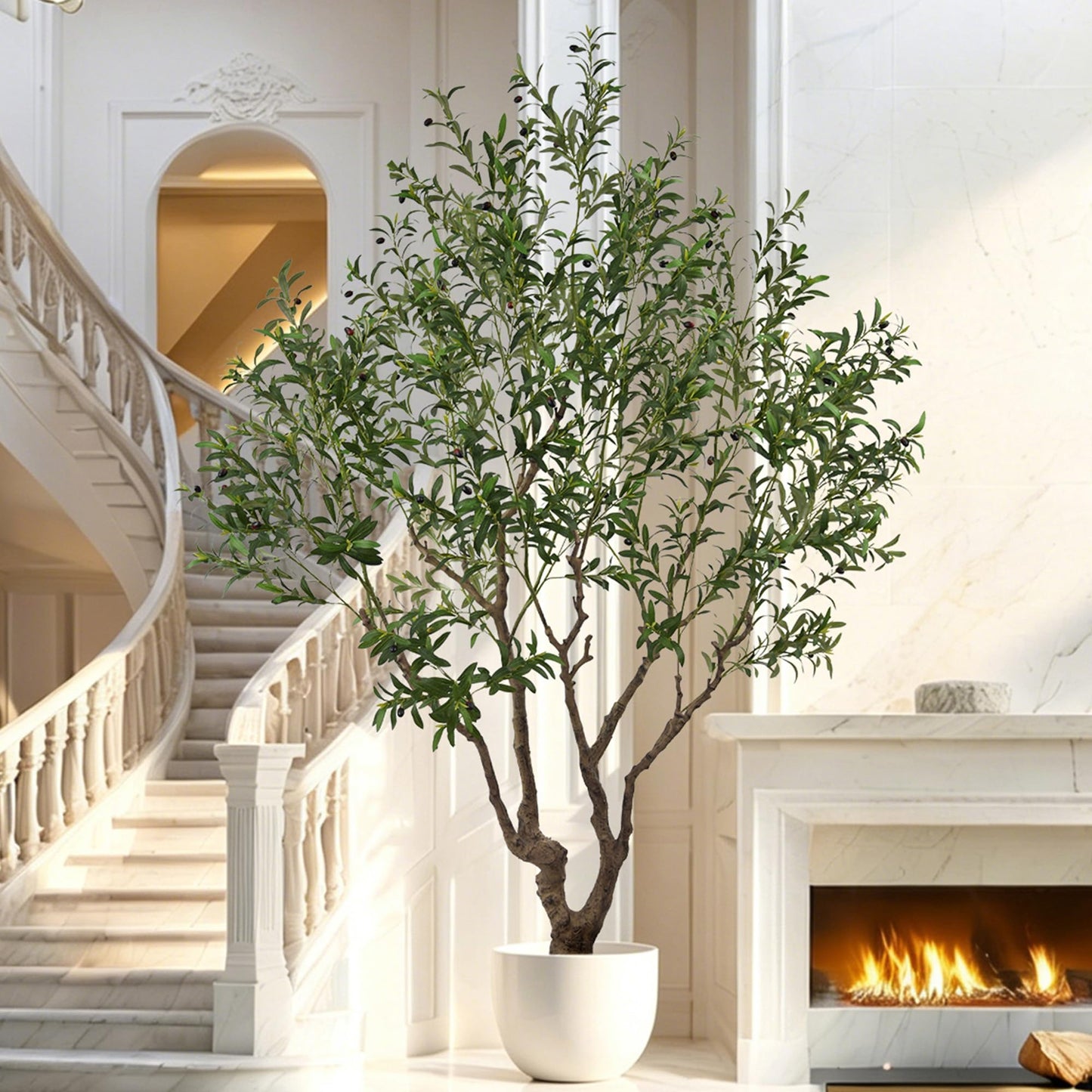 Faux Olive Tree 8.2ft(98in) Tall with Large Realistic Trunks and Big Olive Fruits, Fake Floor Potted Artificial Plants for Home Office Garden Indoor Decor (8.2feet)