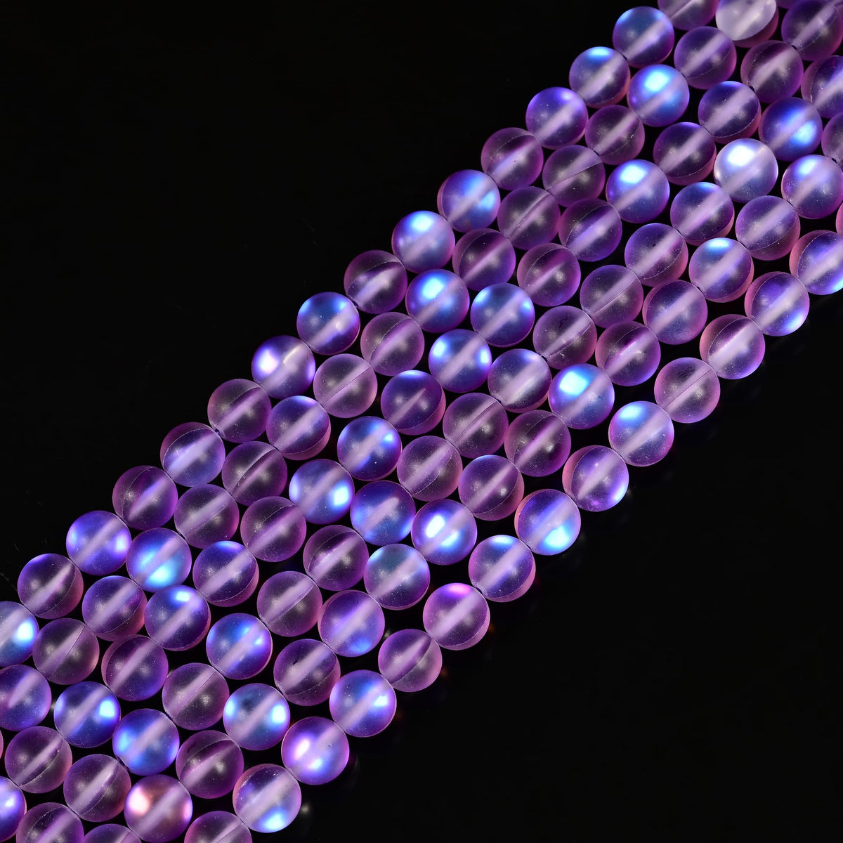 6mm Matte Purple Mermaid Aurora Crystal Glass Bead, Glitter Round Synthetic Moonstone Beads for Jewelry Making Bracelets