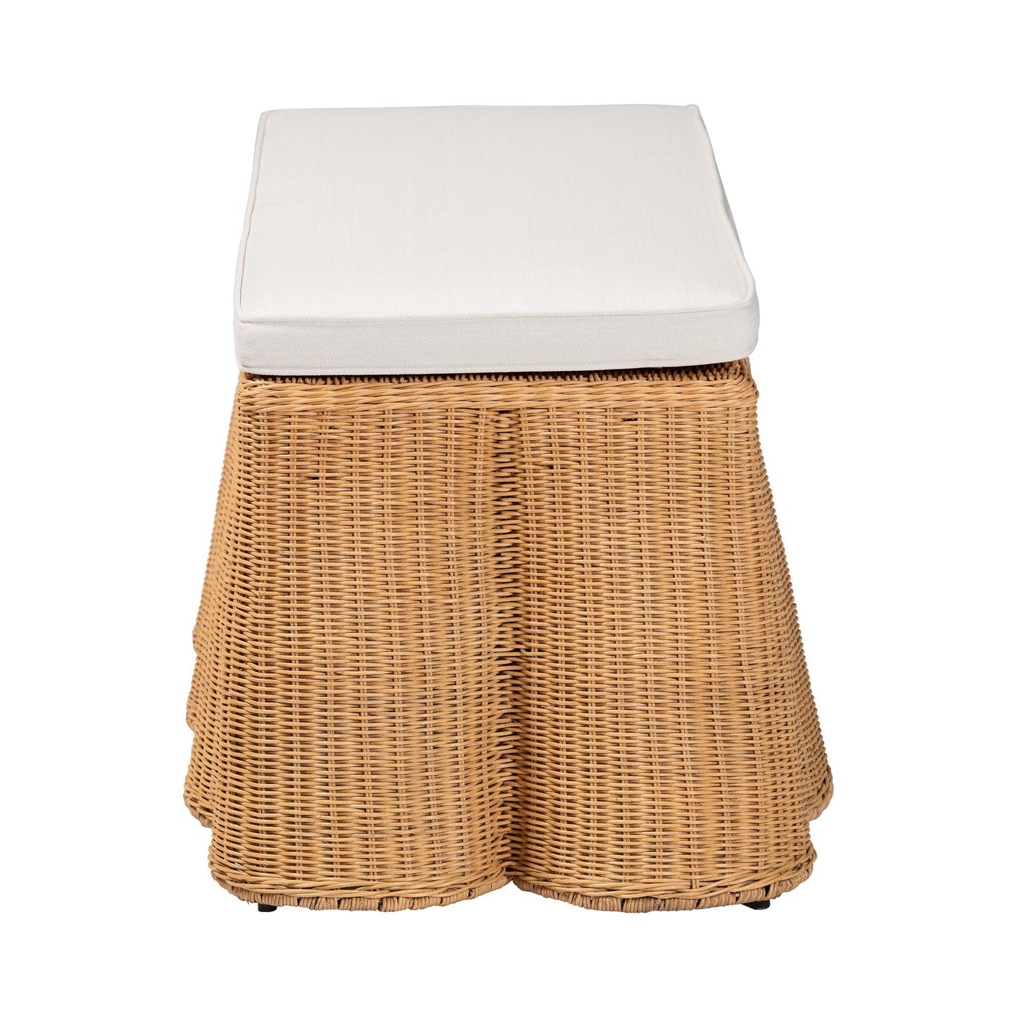 Bali & pari Palm Scallop Natural Rattan Ottoman with Cushion – Handwoven Wicker Accent Bench for Living Room, Bedroom or Entryway, Coastal Boho Style Accent Furniture, 46-inch Wide, Rectangular