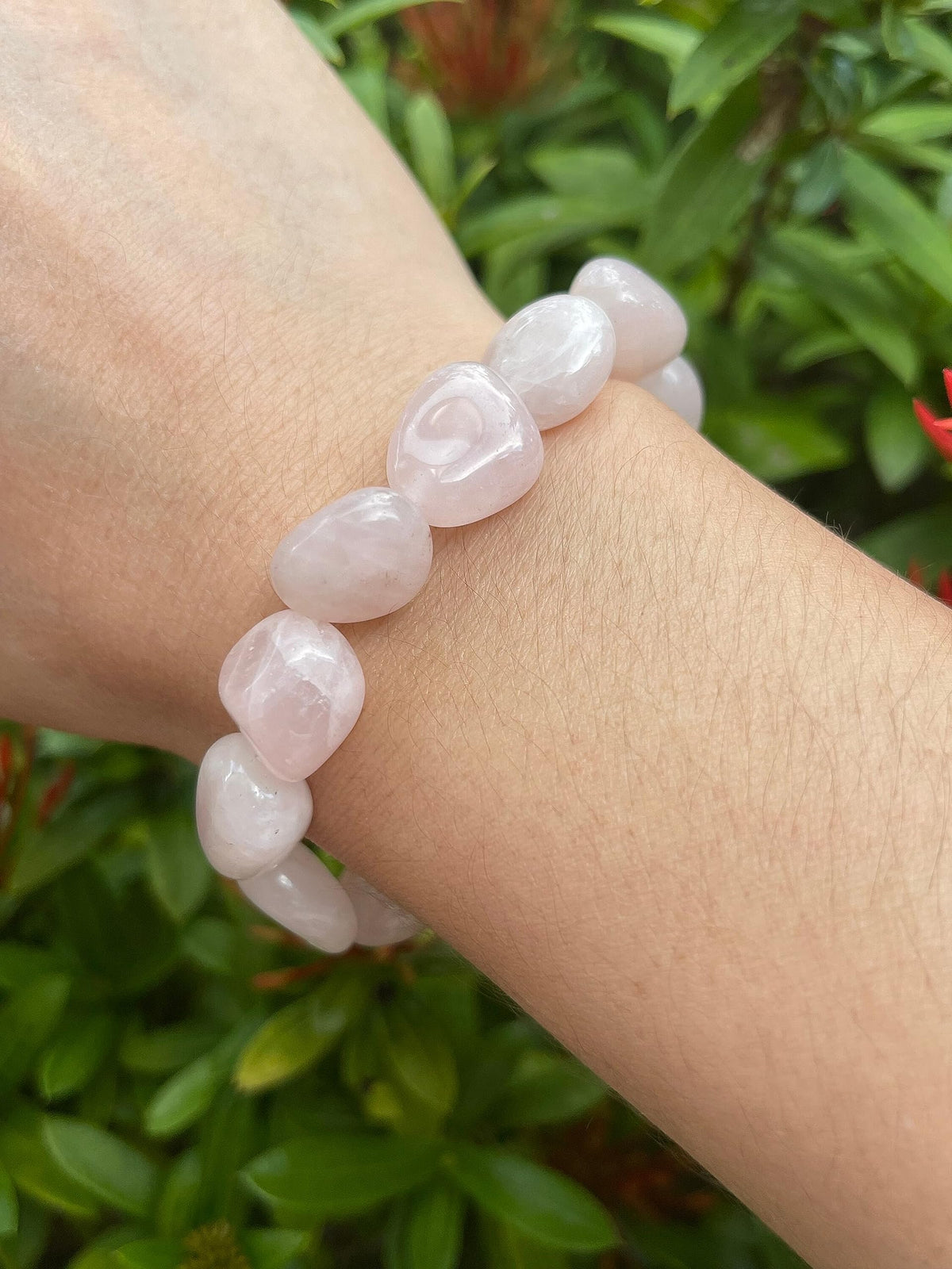 GAF TREASURES Rose Quartz Crystal Nugget Bracelet, Genuine Rose Quartz Bracelet, Healing Crystal Bracelet Gift for Men & Women (1)
