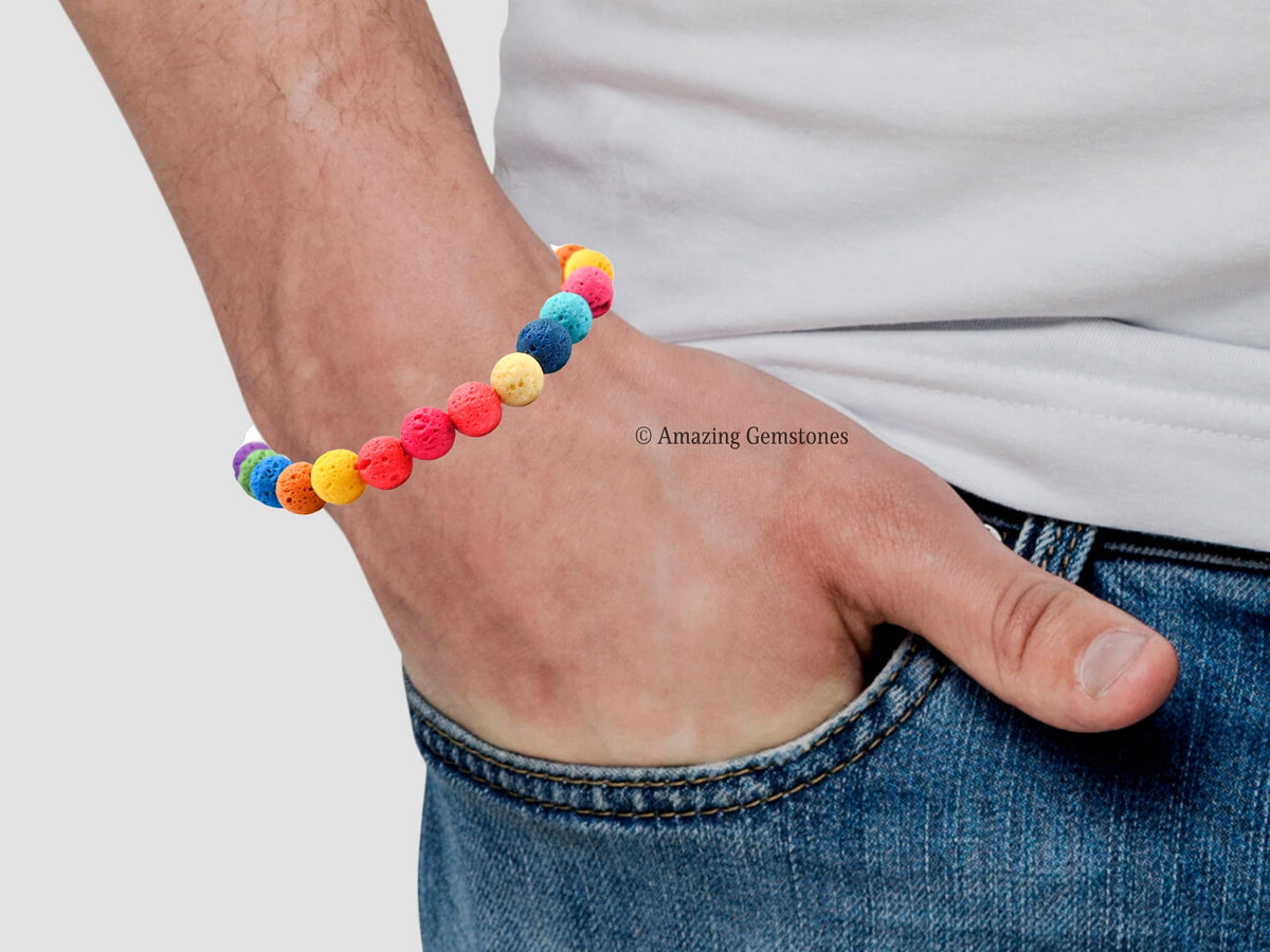 Amazing Gemstone Multi Lava Bracelet for Women Men's Gifts - Protection Healing Crystal Bracelet - 8mm Gemstones Beaded Adjustable Bracelet Pulseras Para Hombres Mujer Stocking Stuffers