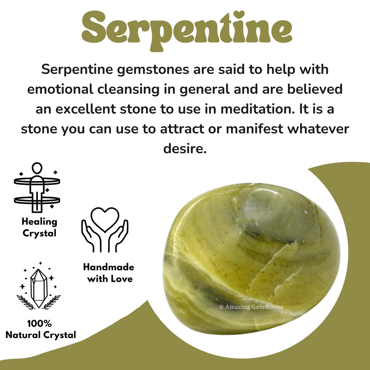Amazing Gemstone Serpentine Crystals and Healing Stones Tumbled - 1000+ Carats Serpentine Stone, Natural Healing Stones for Energy Balance, Stress Relief - Premium Polished Gems Rocks for Meditation