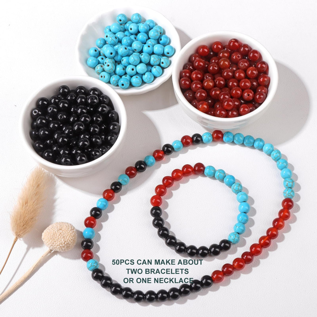 Risyfjew 50PCS 8mm Natural Turquoise Beads Gemstone Round Loose Beads for Jewelry Making Chakra Crystal Stone Beads for Bracelets Necklace Earrings Making Supplies (50pcs/Strand)