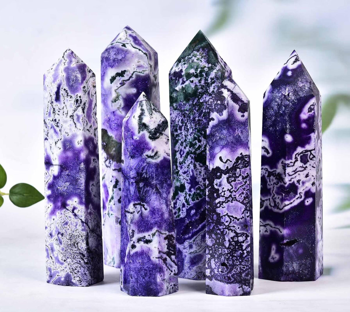 Purple Moss Agate Stone Tower Obelisk Healing Crystal Rock Point Wand Reiki Healing Gifts 1.1-1.7 LBS
