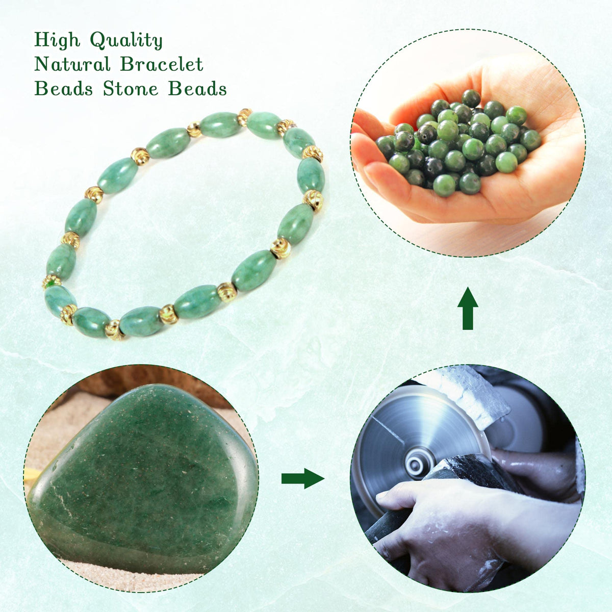 HL1971 Natural Jade Beaded Elastic Bracelet Gradient Green Jade Bead Ladies Bracelet, Suitable for Christmas, Thanksgiving