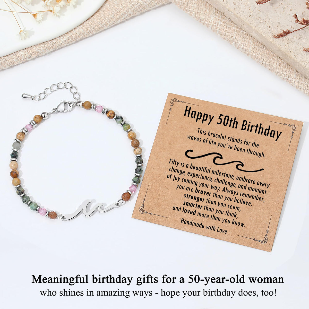 TONY & SANDY 50th Birthday Gift for Her, Wave Bracelet for Women Jewelry, 50th Birthday Decorations for Woman, Unique 50 Year Old Bday Gifts for Woman, Best Friend, Daughter, Wife, Sister