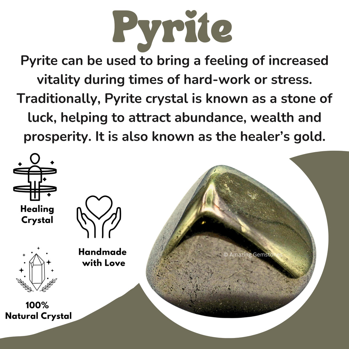 Amazing Gemstone Pyrite Crystals and Healing Stones Tumbled - 1 oz Pyrite Stone Gem Stones, Natural Healing Stones for Energy Balance, Stress Relief - Premium Polished Gems Rocks for Meditation