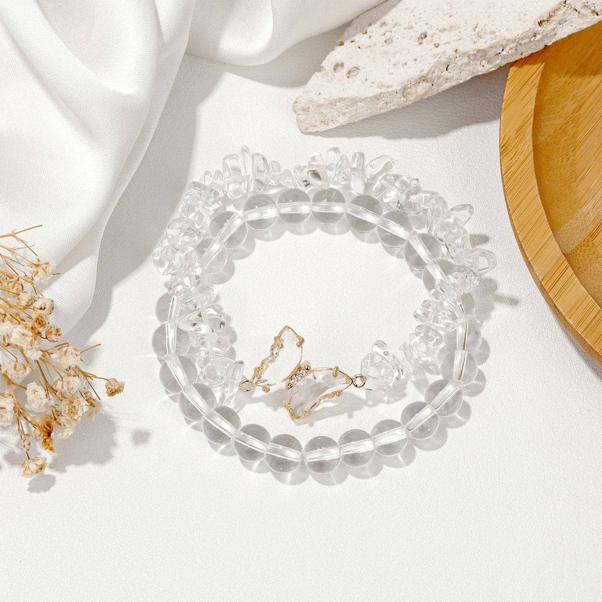 GolbalJew Clear Quartz Bracelet for Women Healing Crystal Stone Bracelets Clear Gemstone Beads Stretch Bracelet Butterfly Charms Jewelry Women Gift
