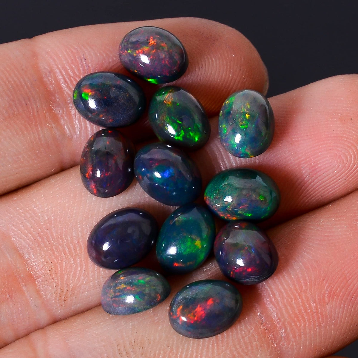 AURA GEMS Natural Black Opal Oval Shape-Ethiopian Opal Gemstone Wholesale Lot-Healing Crystals-DIY Jewelry Making Bulk Gemstone Deal (2 Piece Pack Of, Oval Cabochon, 8x6x4mm)