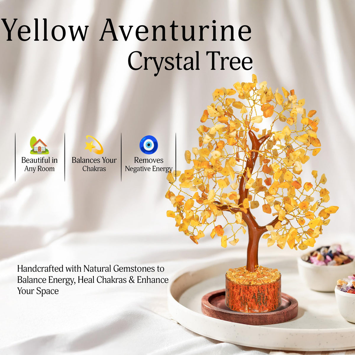 Yellow Aventurine Crystal Tree - Chakra Stones - Crystal Tree of Life - Crystals and Stones - Holistic Gifts for Women - Spiritual Room Decor - Gemstone Tree - Crytals and Gemstones - Good Luck Gifts