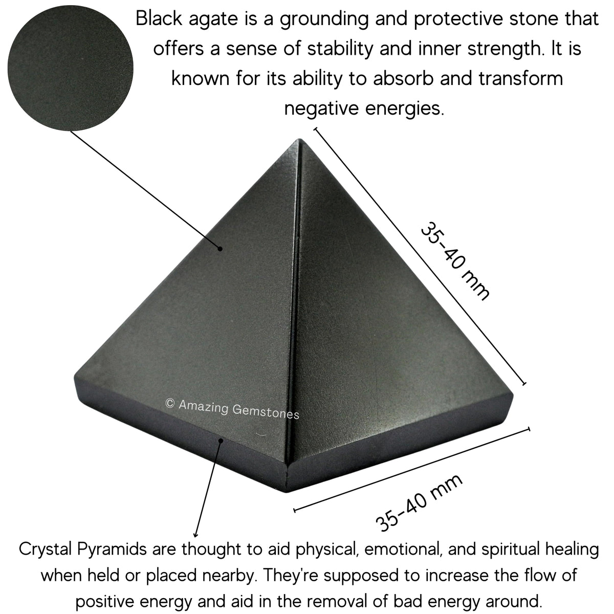 Amazing Gemstone Black Agate Pyramid Crystal Healing Stones - 1.5" Great Pyramid Figurine of Natural Stone Pyramid for Meditation, Reiki, Chakra Balancing and Crystal Pyramids Grid