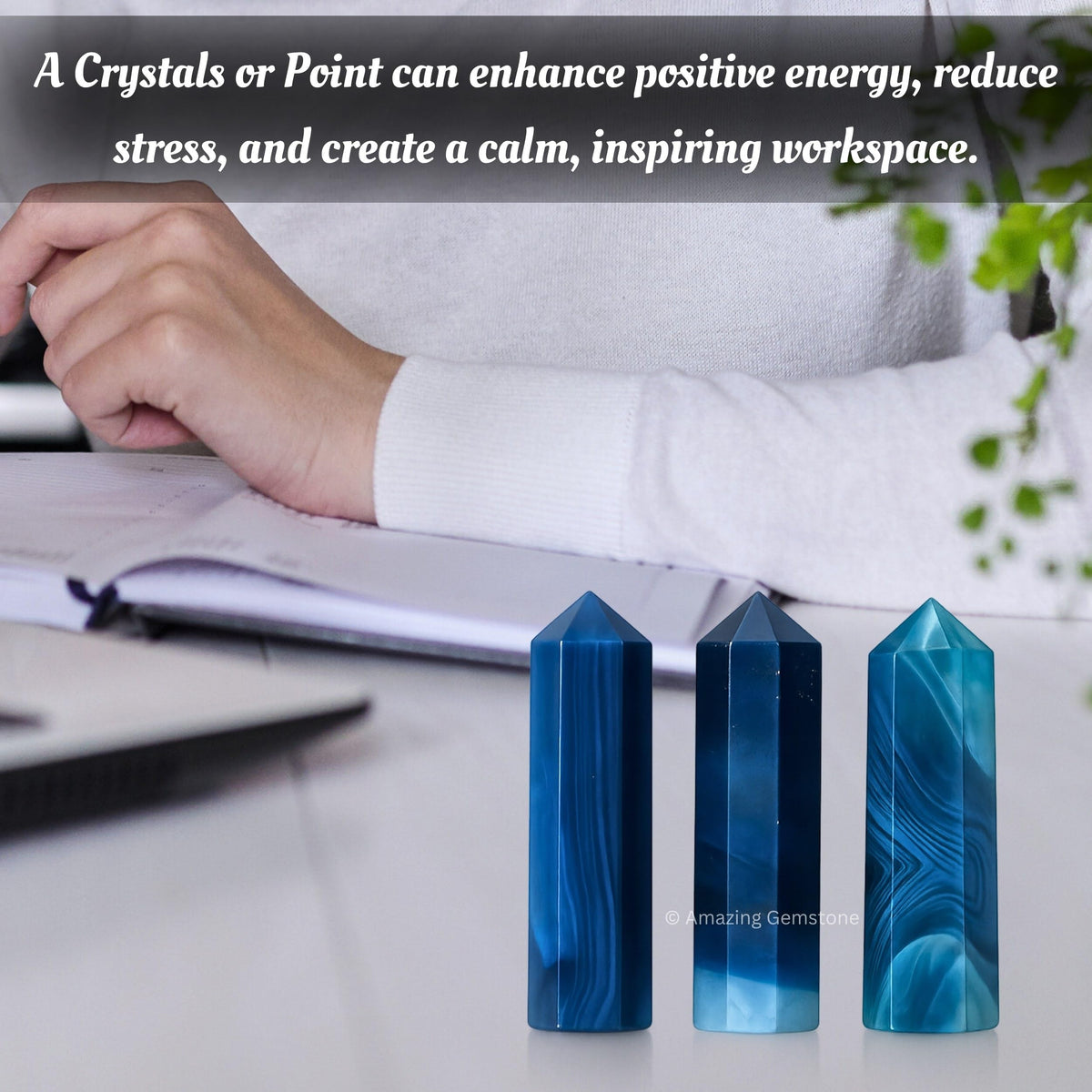 Amazing Gemstone Blue Onyx Crystal Points Bulk Healing Crystals & Stones - Pack of 3 Single Terminated Healing Wand Point Bulk Crystals for Crafts, Crystal Grid, DIY Work - Premium Crystals