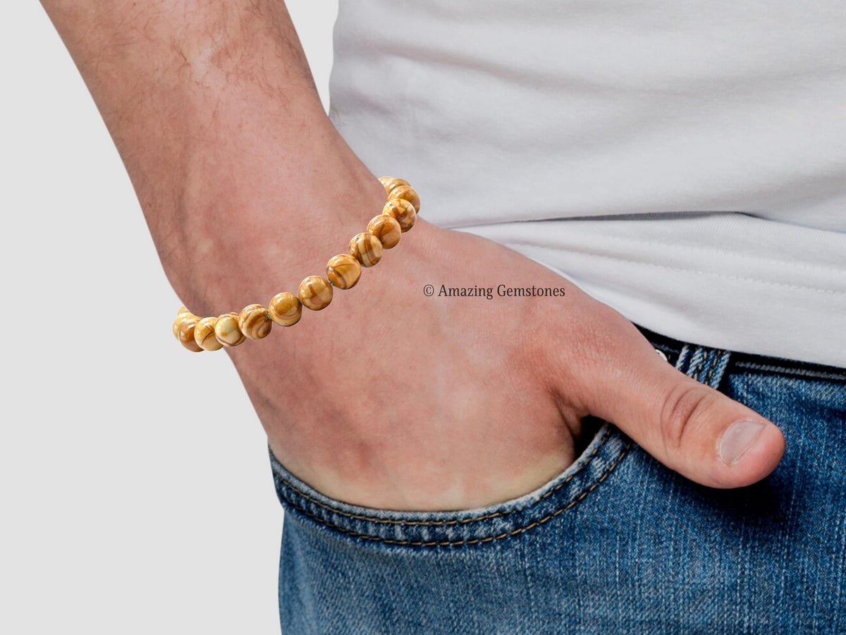 Amazing Gemstone Crystal Bracelet for Women Men's Gifts - Protection Healing Crystal Bracelet - 8mm Gemstone Beaded Stretchable Bracelet Pulseras Para Hombres Mujer Stocking Stuffers Mothers Day Gift (Yellow Jasper)