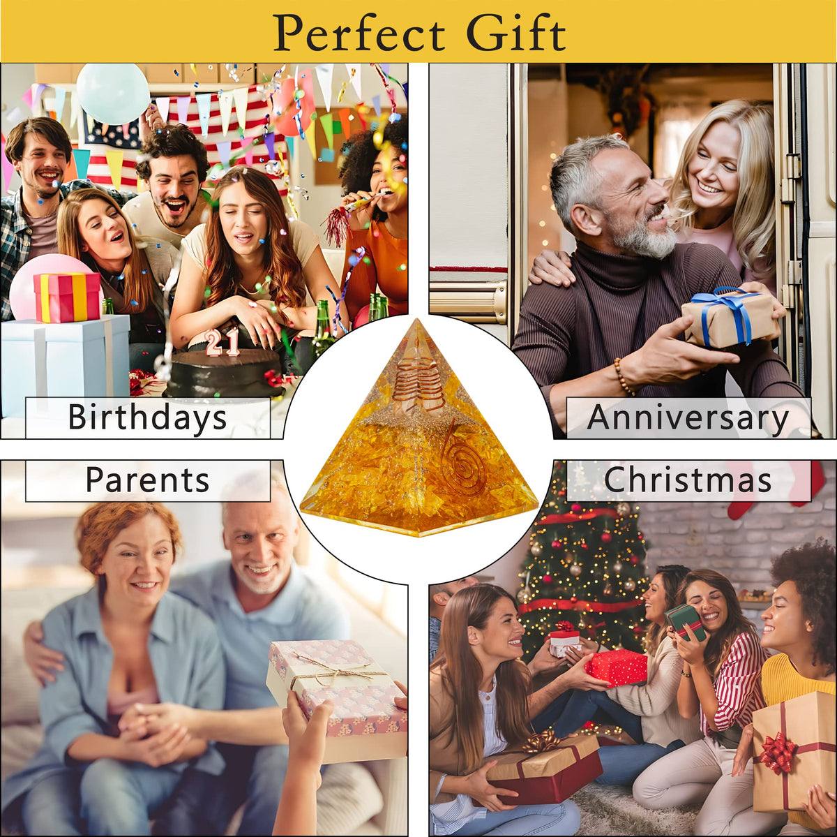 Citrine Orgone Pyramid for Success & Motivation | Orgonite pyramids with Copper Coil and Crystal Quartz for Chakra Protection