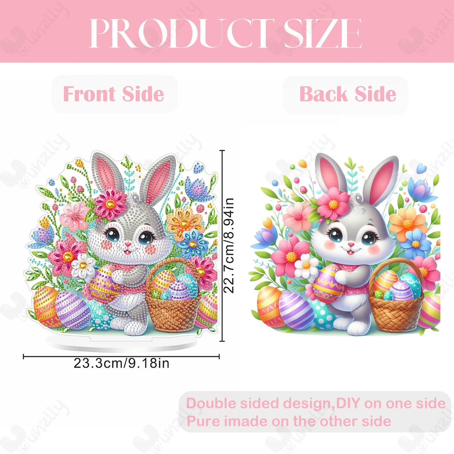 Yunzlly Easter Diamond Art Tabletop Kit, Desktop Gem Painting Ornament Kit for Adults, Table Top Acrylic Diamond Board Painting with Stand (Easter Bunny)