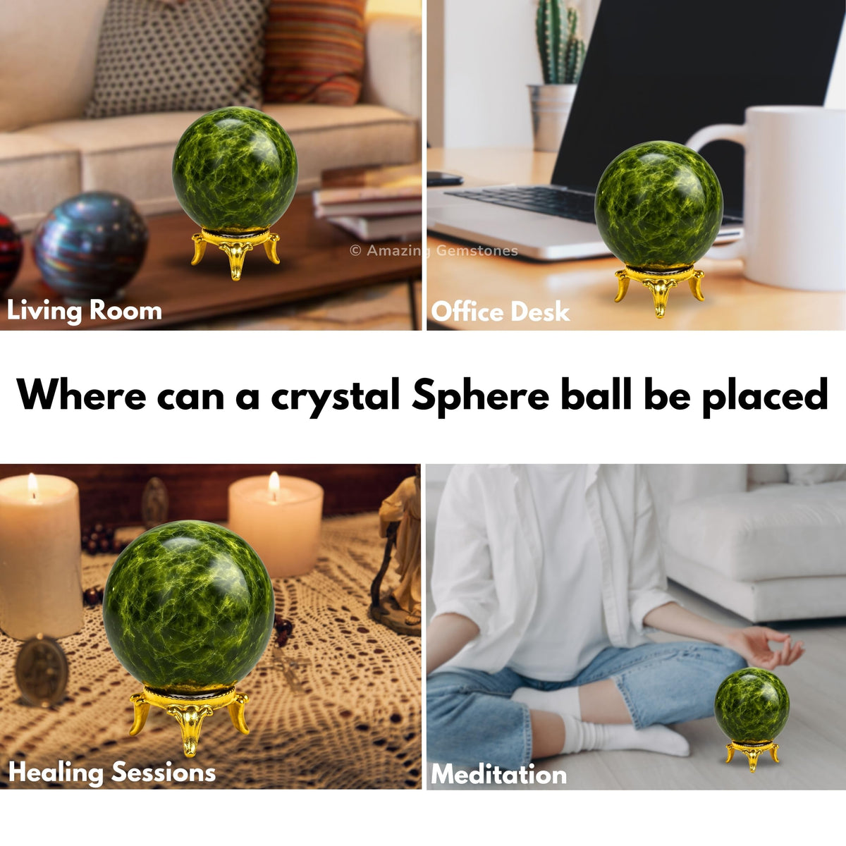 Amazing Gemstone Green Tourmaline in Matrix Crystal Ball with Stand - 2 Inches Crystal Sphere Meditation Balls for Witchcraft and Decorative Balls
