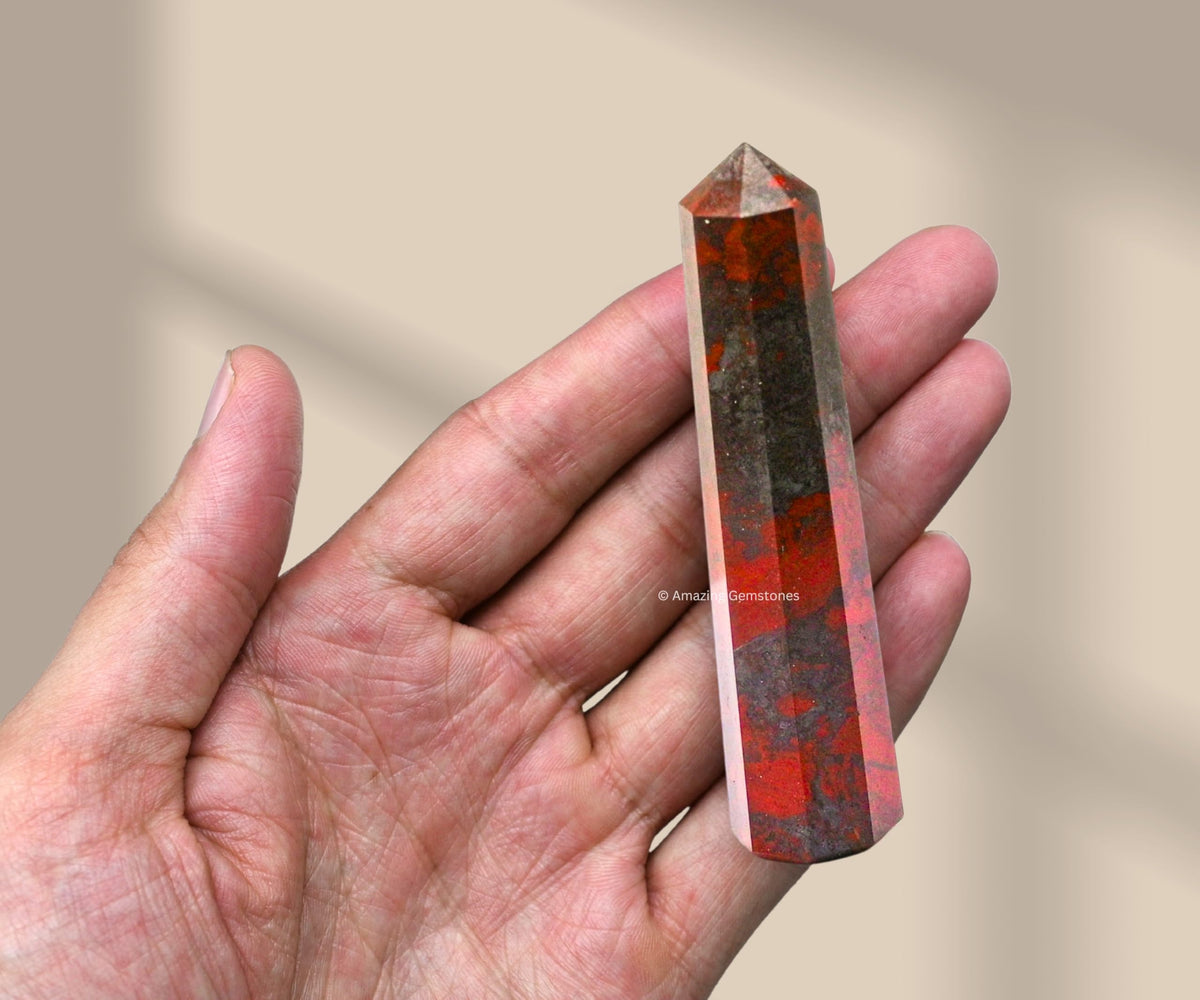 Amazing Gemstone Red Jasper Hematite Crystal Towers - Natural Healing Crystal Point Obelisk for Reiki Healing and Crystal Grid (3" to 4" INCH)