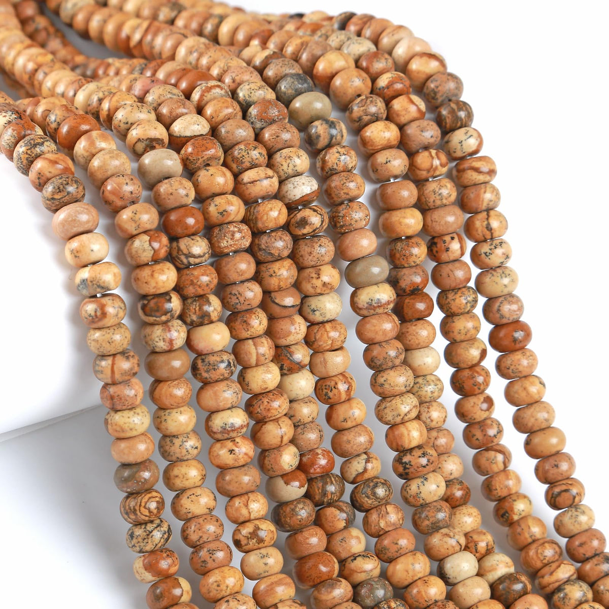 5x8mm 76pcs Natural Stone Pictures Jaspers Rondelle Spacer Loose Beads Abacus Disk Stone Round Loose Gemstone Beads for Jewelry Making DIY Bracelet Necklace